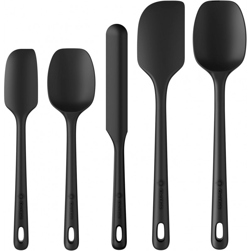 5 Pieces Silicone Spatula Set, Food Grade Rubber Spatula, Upgrade Strong Handle with Ergonomic Grip, Heat Resistant Up to 600°F for Nonstick Cookware, Cooking Black