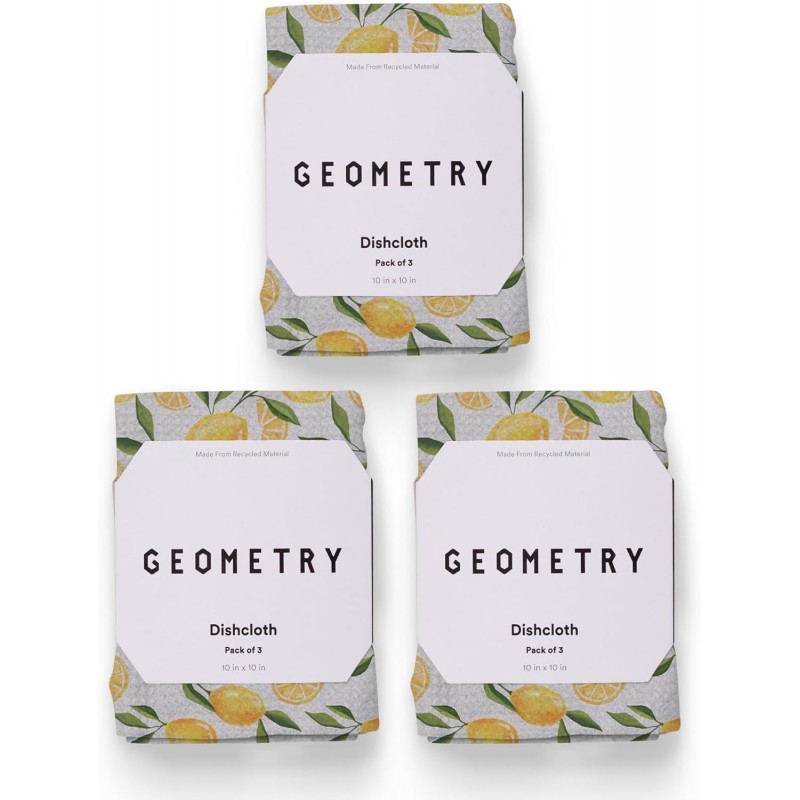 GEOMETRY Kitchen Dish Cloths - Spring & Summer Collection - Premium Dishcloths with Geoweave - Absorbent & Fast Drying Kitchen Towels - Lemon Delight, 10