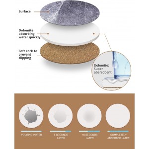 LIFVER Drinks Coasters Set of 4, Living Room Decor, Ceramic Absorbent Coasters with Cork Base, Protect Wooden Table or Furniture from Scratched, Drink Coasters with Holder - Grey