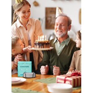 LIFVER Drinks Coasters Set of 4, Living Room Decor, Ceramic Absorbent Coasters with Cork Base, Protect Wooden Table or Furniture from Scratched, Drink Coasters with Holder - Grey