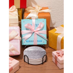 LIFVER Drinks Coasters Set of 4, Living Room Decor, Ceramic Absorbent Coasters with Cork Base, Protect Wooden Table or Furniture from Scratched, Drink Coasters with Holder - Grey