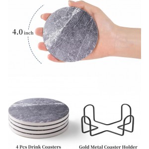 LIFVER Drinks Coasters Set of 4, Living Room Decor, Ceramic Absorbent Coasters with Cork Base, Protect Wooden Table or Furniture from Scratched, Drink Coasters with Holder - Grey