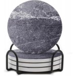 LIFVER Drinks Coasters Set of 4, Living Room Decor, Ceramic Absorbent Coasters with Cork Base, Protect Wooden Table or Furniture from Scratched, Drink Coasters with Holder - Grey