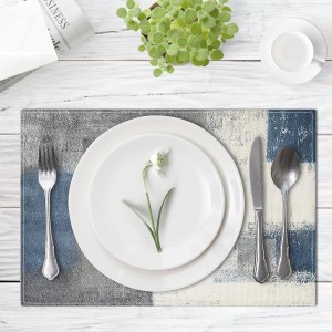 Emvency Farmhouse Placemats Set of 4, Vintage Blue and Grey Abstract Art Painting 12x18 Inch Table Mats for Outdoor Home Party Kitchen Dining Decoration