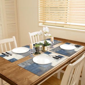 Emvency Farmhouse Placemats Set of 4, Vintage Blue and Grey Abstract Art Painting 12x18 Inch Table Mats for Outdoor Home Party Kitchen Dining Decoration