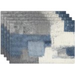 Emvency Farmhouse Placemats Set of 4, Vintage Blue and Grey Abstract Art Painting 12x18 Inch Table Mats for Outdoor Home Party Kitchen Dining Decoration
