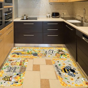 Timgle 3 Pcs Bee Kitchen Rugs Gnomes Rug Retro Style Non Slip Kitchen Print Floor Mat Washable Floor Comfortable Mat for Home Office Sink 17 x 29 Inch 17 x 47 Inch