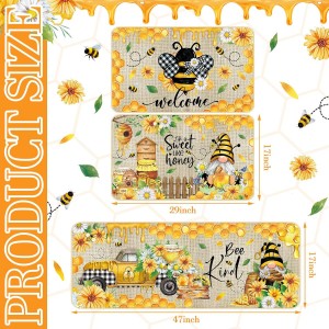 Timgle 3 Pcs Bee Kitchen Rugs Gnomes Rug Retro Style Non Slip Kitchen Print Floor Mat Washable Floor Comfortable Mat for Home Office Sink 17 x 29 Inch 17 x 47 Inch