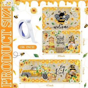 Timgle 3 Pcs Bee Kitchen Rugs Gnomes Rug Retro Style Non Slip Kitchen Print Floor Mat Washable Floor Comfortable Mat for Home Office Sink 17 x 29 Inch 17 x 47 Inch