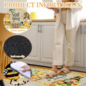 Timgle 3 Pcs Bee Kitchen Rugs Gnomes Rug Retro Style Non Slip Kitchen Print Floor Mat Washable Floor Comfortable Mat for Home Office Sink 17 x 29 Inch 17 x 47 Inch