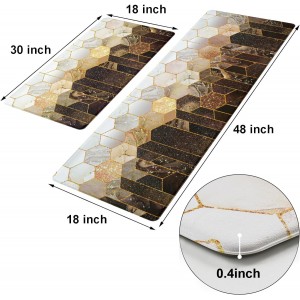 Likiyol Kitchen Rugs Set of 2 Marble Kitchen Mats for Floor Anti Fatigue Mats for Kitchen Floor, Brown Gold Ombre Kitchen Rugs Non Slip Washable Comfort Kitchen Floor Mat, 18'' x 30'' + 18'' x 48''