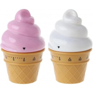 Cute Ice Cream Shaped Time Manager 60 Minutes Mechanical Timer Kitchen Cooking Timer(Pink)