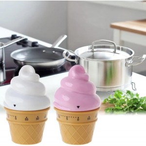 Cute Ice Cream Shaped Time Manager 60 Minutes Mechanical Timer Kitchen Cooking Timer(Pink)