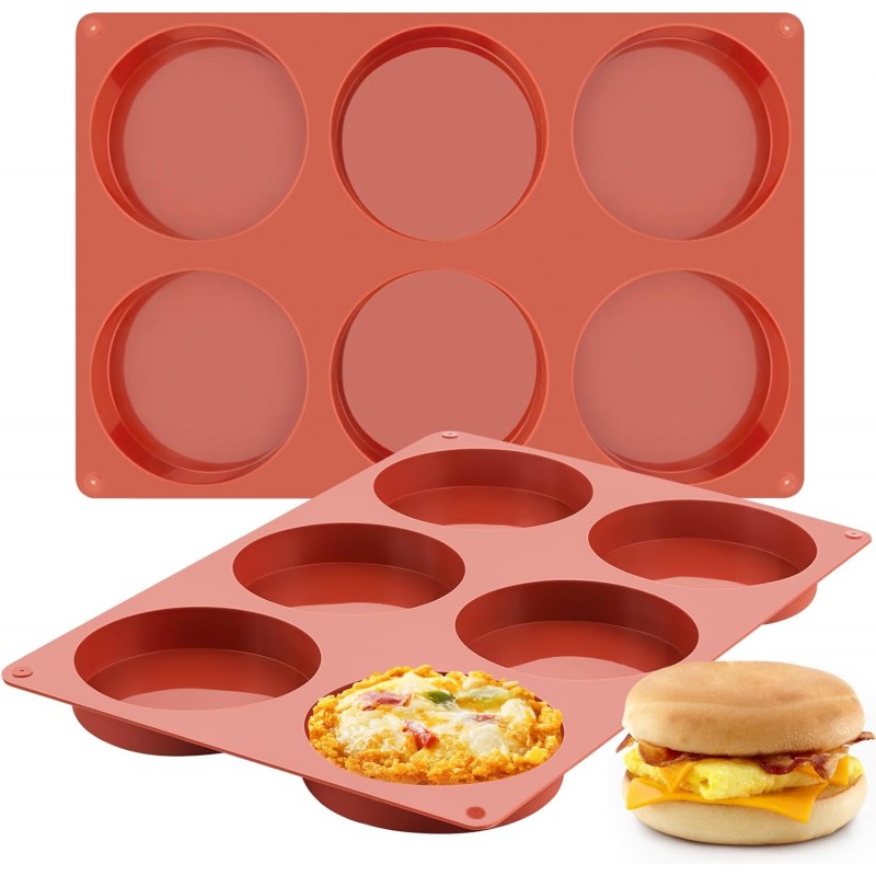 JOERSH 2-PK Silicone Egg Mold for Breakfast Sandwiches 4 Inch Round Muffin Top/Egg Pan, Oven Baking Silicone Molds for Hamburger Buns, English Muffins, Pancakes, Eggs Patty Bites