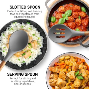 Zulay Kitchen Utensils Set Non-Stick Silicone Cooking Utensils Set with Authentic Acacia Wood Handles - 5 Piece Silicone Utensil Set - Kitchen Utensils Set with 464°F Heat Resistance - Gray