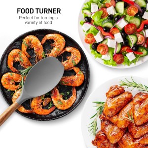 Zulay Kitchen Utensils Set Non-Stick Silicone Cooking Utensils Set with Authentic Acacia Wood Handles - 5 Piece Silicone Utensil Set - Kitchen Utensils Set with 464°F Heat Resistance - Gray