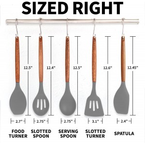Zulay Kitchen Utensils Set Non-Stick Silicone Cooking Utensils Set with Authentic Acacia Wood Handles - 5 Piece Silicone Utensil Set - Kitchen Utensils Set with 464°F Heat Resistance - Gray