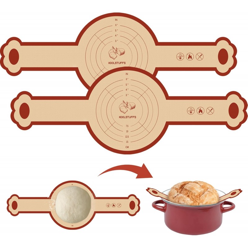 Silicone Sourdough Bread Sling Mat for Dutch Oven, 2 Pack Non-Stick & Easy Clean Reusable sourdough mat, Easy and Stable to Transfer Sourdough Bread, Round