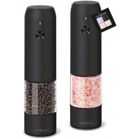 Ultrean Pepper Grinder, Rechargeable Salt and Pepper Grinder with 6 Adjustable Coarseness, LED Light, Automatic Grinder for Kitchen, Home and Kitchen Appliances Birthday Gifts for Women, Black