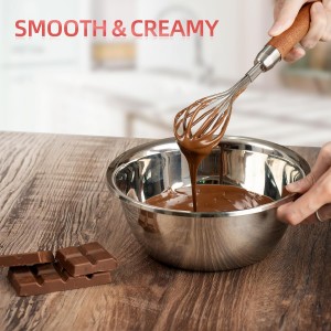 Stainless Steel Wire Whisk for Cooking- Wooden Handle Kitchen Multi Function Non Stick Balloon Whisk Egg Beater for Blending Whisking Beating Frothing Stirring Batters (9
