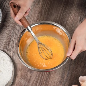 Stainless Steel Wire Whisk for Cooking- Wooden Handle Kitchen Multi Function Non Stick Balloon Whisk Egg Beater for Blending Whisking Beating Frothing Stirring Batters (9