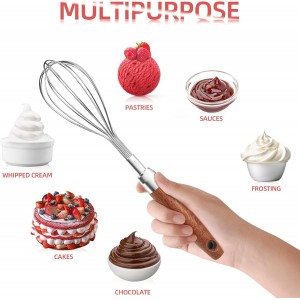Stainless Steel Wire Whisk for Cooking- Wooden Handle Kitchen Multi Function Non Stick Balloon Whisk Egg Beater for Blending Whisking Beating Frothing Stirring Batters (9