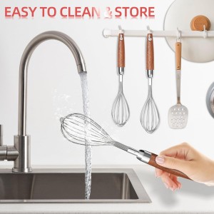 Stainless Steel Wire Whisk for Cooking- Wooden Handle Kitchen Multi Function Non Stick Balloon Whisk Egg Beater for Blending Whisking Beating Frothing Stirring Batters (9