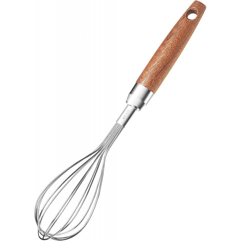 Stainless Steel Wire Whisk for Cooking- Wooden Handle Kitchen Multi Function Non Stick Balloon Whisk Egg Beater for Blending Whisking Beating Frothing Stirring Batters (9