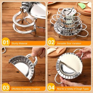 Vesici 5 Pack Stainless Steel Dumpling Maker Dumpling Press Perogies Maker Press Dumpling Wrapper Stamp Ravioli Mold Pastry Dough Cutter Various Sizes Kitchen Accessories, 2.95/3.35/3.74/4.92/5.91 In