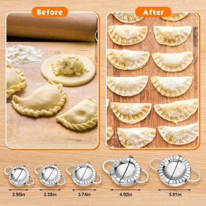 Vesici 5 Pack Stainless Steel Dumpling Maker Dumpling Press Perogies Maker Press Dumpling Wrapper Stamp Ravioli Mold Pastry Dough Cutter Various Sizes Kitchen Accessories, 2.95/3.35/3.74/4.92/5.91 In