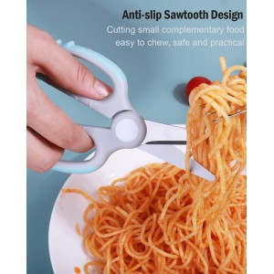 Baby Food Scissors Kicthen Shears - Healthy Portable Cute Kitchen Scissors with Dust Cover and Storage Travel Case - Ideal for Cutting Meat, Chicken, Vegetables, Fruits(Bee Blue+Panda Pink)