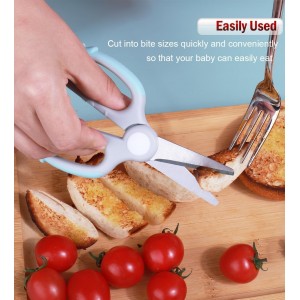 Baby Food Scissors Kicthen Shears - Healthy Portable Cute Kitchen Scissors with Dust Cover and Storage Travel Case - Ideal for Cutting Meat, Chicken, Vegetables, Fruits(Bee Blue+Panda Pink)