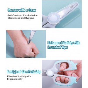 Baby Food Scissors Kicthen Shears - Healthy Portable Cute Kitchen Scissors with Dust Cover and Storage Travel Case - Ideal for Cutting Meat, Chicken, Vegetables, Fruits(Bee Blue+Panda Pink)