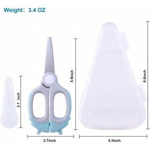 Baby Food Scissors Kicthen Shears - Healthy Portable Cute Kitchen Scissors with Dust Cover and Storage Travel Case - Ideal for Cutting Meat, Chicken, Vegetables, Fruits(Bee Blue+Panda Pink)