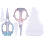 Baby Food Scissors Kicthen Shears - Healthy Portable Cute Kitchen Scissors with Dust Cover and Storage Travel Case - Ideal for Cutting Meat, Chicken, Vegetables, Fruits(Bee Blue+Panda Pink)