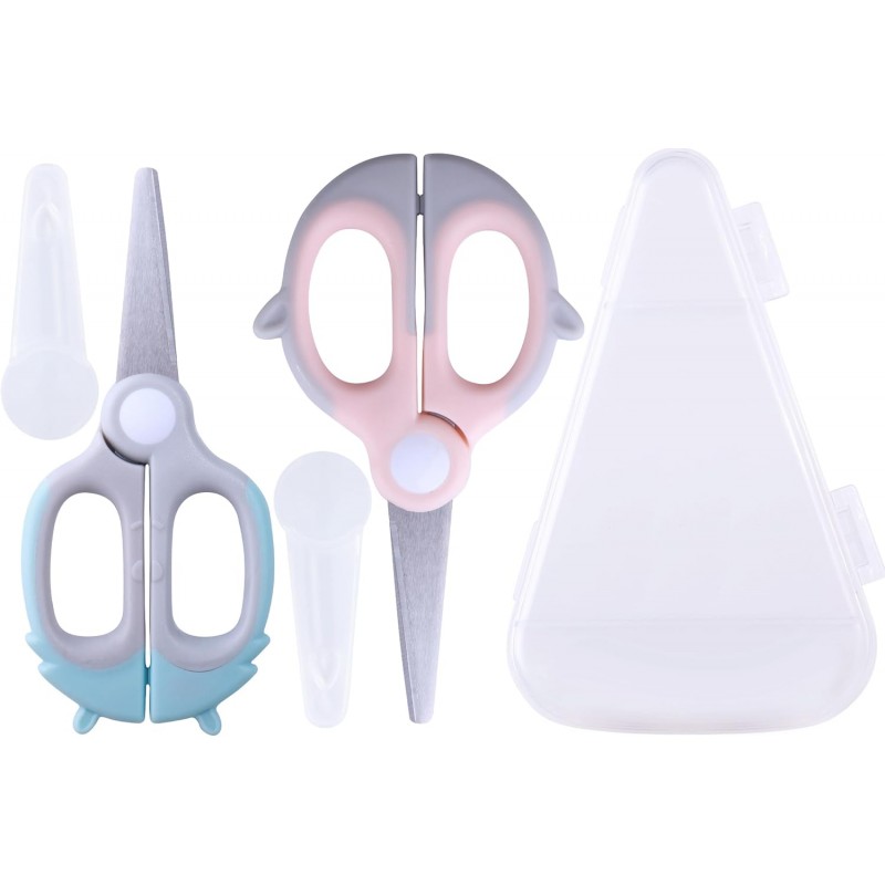 Baby Food Scissors Kicthen Shears - Healthy Portable Cute Kitchen Scissors with Dust Cover and Storage Travel Case - Ideal for Cutting Meat, Chicken, Vegetables, Fruits(Bee Blue+Panda Pink)