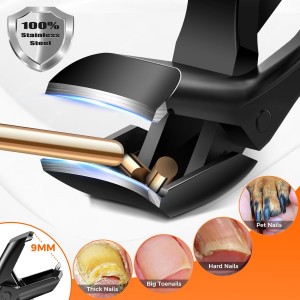 Toenail Clippers for Seniors Thick Toenails, Upgrade Angled Head Large Toe Nail Clippers for Men with Wide Jaw Opening, Sharp Heavy Duty Fingernail Clipper Cutter with Catcher Long Handle -Black