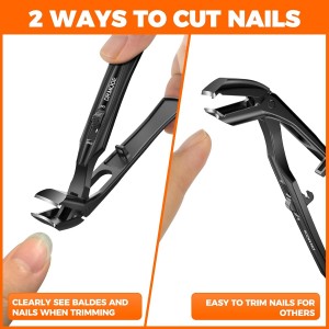 Toenail Clippers for Seniors Thick Toenails, Upgrade Angled Head Large Toe Nail Clippers for Men with Wide Jaw Opening, Sharp Heavy Duty Fingernail Clipper Cutter with Catcher Long Handle -Black