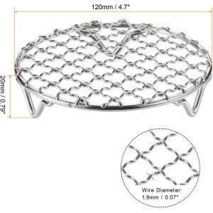 HARFINGTON Round Cooking Rack 4.7-inch 201 Stainless Steel Cross Wire Barbecue Grill Net with 20mm Legs for Cooking Baking Steaming BBQ