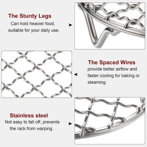 HARFINGTON Round Cooking Rack 4.7-inch 201 Stainless Steel Cross Wire Barbecue Grill Net with 20mm Legs for Cooking Baking Steaming BBQ