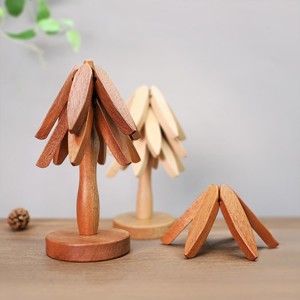 New Set of 3 Kitchen Table Decor Foldable Wooden Trivets for Hot Pots and Pans,Tree Shape Trivets