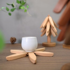 New Set of 3 Kitchen Table Decor Foldable Wooden Trivets for Hot Pots and Pans,Tree Shape Trivets