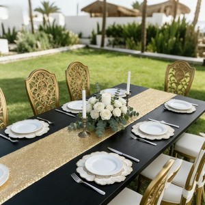 FAVE 6PCS Floral Round Placemats Golden Placemats Vinyl Placemats Set of 6 for Dining Table Reusable Metallic Shiny Gold Placemats for Wedding, Banquet, Birthday, Party, Restaurant （15 x15,Gold）