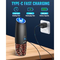 Rechargeable Pepper and Salt Grinder Set, whit Gravity Sensing Switch and LED Light, One Hand Automatic Operation -Black/2 Pack