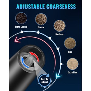 Rechargeable Pepper and Salt Grinder Set, whit Gravity Sensing Switch and LED Light, One Hand Automatic Operation -Black/2 Pack