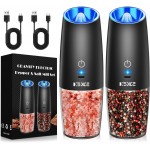 Rechargeable Pepper and Salt Grinder Set, whit Gravity Sensing Switch and LED Light, One Hand Automatic Operation -Black/2 Pack