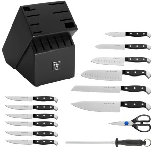 HENCKELS Premium Quality Statement 15-Piece Knife Set with Block and Knife Sharpener, Razor-Sharp, German Engineered Knife Informed by over 100 Years of Masterful Knife Making, Black Block