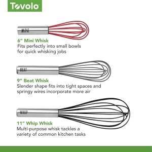 Tovolo Balloon Whisk 11 in Whip Whisk for Cooking Blending Mixing Stirring Whipping Beating, Dishwasher Safe Silicone Coated Wire Handheld Large Heavy Duty Multi Function Whip Whisking Mixer, Black