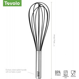 Tovolo Balloon Whisk 11 in Whip Whisk for Cooking Blending Mixing Stirring Whipping Beating, Dishwasher Safe Silicone Coated Wire Handheld Large Heavy Duty Multi Function Whip Whisking Mixer, Black
