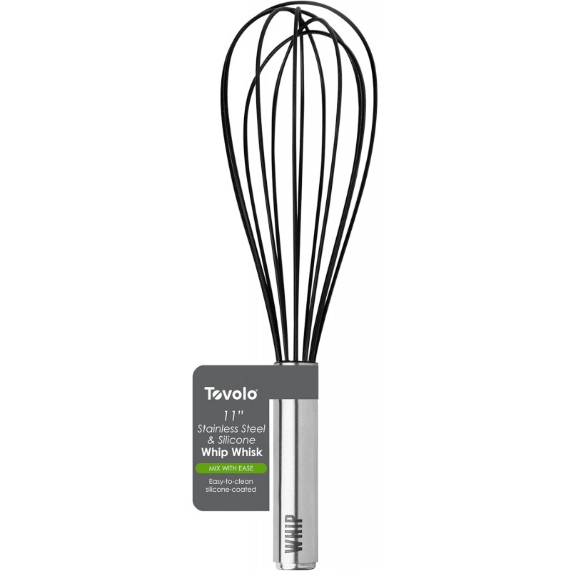 Tovolo Balloon Whisk 11 in Whip Whisk for Cooking Blending Mixing Stirring Whipping Beating, Dishwasher Safe Silicone Coated Wire Handheld Large Heavy Duty Multi Function Whip Whisking Mixer, Black